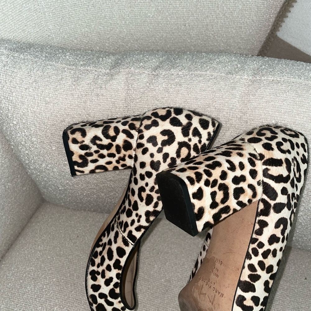 Marc Fisher Calf Hair Leopard Black Heel Pointed Toe Heels - Picture 4 of 10